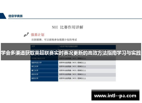 学会多渠道获取英超联赛实时赛况更新的高效方法指南学习与实践