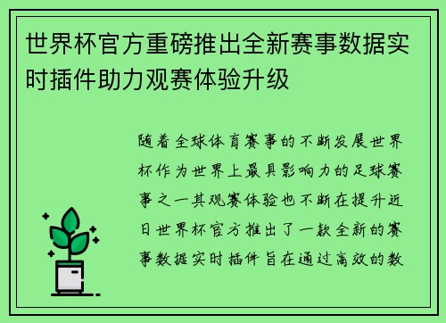 世界杯官方重磅推出全新赛事数据实时插件助力观赛体验升级